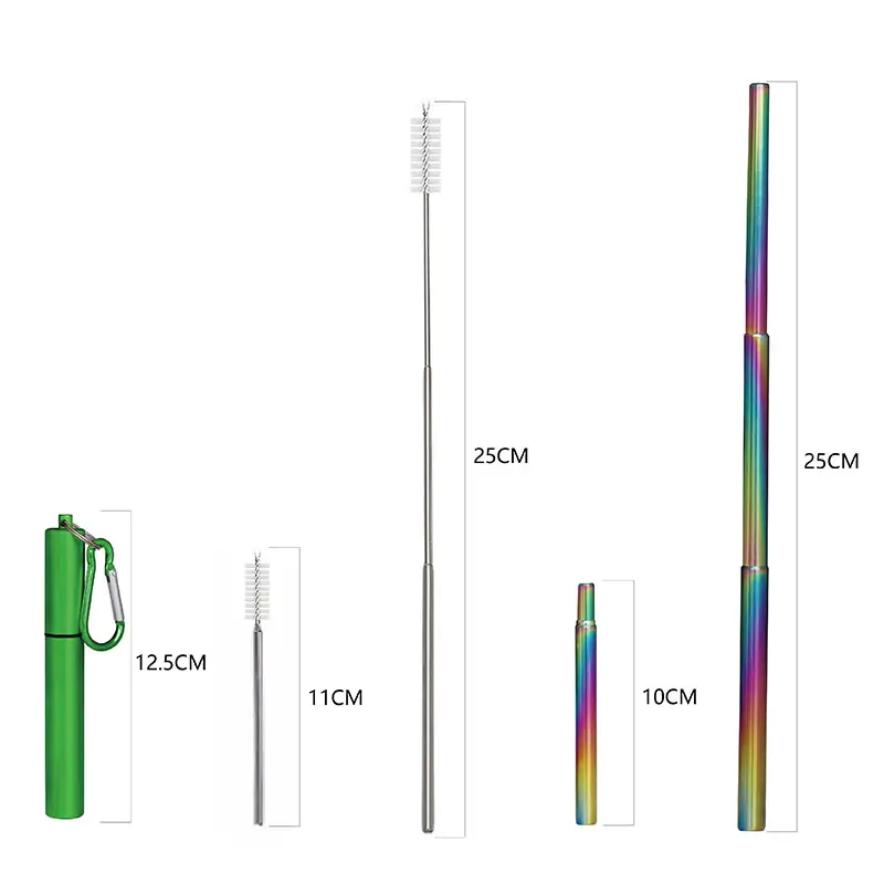 Stainless Steel Retractable Drinking Straw Foldable Portable Straw With Case Folding Metal Keychain Straws