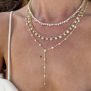 Gargantilla de Cadena con Eslabones Redondos y Pequeños Circonitas Cúbicas, Estilo Lariat Largo en Y, Joyería Delicada de Latón para Mujer, Ideal para Regalo - Product Image 4