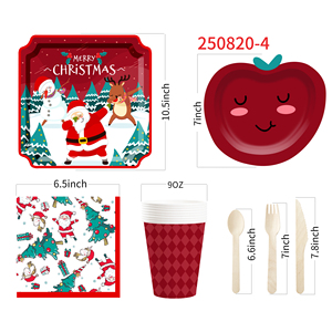 ชุดอุปกรณ์บนโต๊ะอาหารสำหรับงานเลี้ยงคริสต์มาส DAMAI แบบกำหนดเอง พร้อมลายแอปเปิ้ลแดงและลายซานตาคลอส จานกระดาษ ถ้วยกระดาษ และผ้าเช็ดปากแบบใช้แล้วทิ้ง - Product Image 3