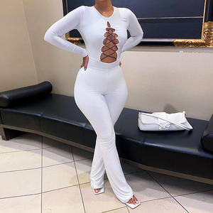 2026 セクシー ホローアウト 長袖 エースアップ ジャンプスーツ レディース スキニー ジャンプスーツ パッチワーク ジャンプスーツ - Product Image 4