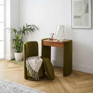 Juego <span class=keywords><strong>de</strong></span> tocador <span class=keywords><strong>de</strong></span> terciopelo con tapa abatible, <span class=keywords><strong>espejo</strong></span> oculto y taburete <span class=keywords><strong>de</strong></span> almacenamiento, muebles que ahorran espacio para dormitorios pequeños y el hogar - Product Image 2