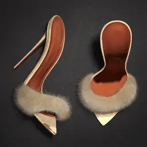 XINZI RAIN Custom Hand Made High Heels Shoes Smoking Slippers Mink Fur 12cm Stiletto Women Sandals