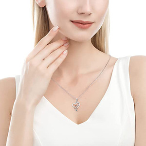 Collana con Ciondolo a Cuore e Rosa per Donne, Design Floreale Traforato, Accessorio per Uso Quotidiano, Gioiello di Moda - Product Image 6