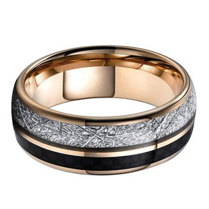 Bán buôn 8 mét thiên thạch sợi carbon Inlay Vàng tungsten carbide Nhẫn thời trang engagement Wedding ban nhạc cho nam giới Quà Tặng - Product Image 1
