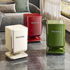Muming Rectangular Trash Can With Lid Wheeled Push To Open Indoor Waste <b>Bin</b> - Product Image 1