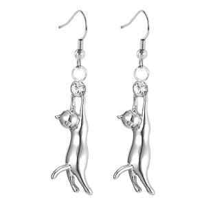 Boucles d'oreilles pendantes en forme de chat noir et or E3260 pour femmes, en alliage de zinc, avec cristaux et strass, bijoux fantaisie mignons en forme d'animal - Product Image 1