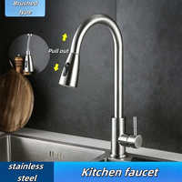 Robinet de cuisine FSH OEM robuste en acier inoxydable SUS 304, finition nickel brossé, avec douchette extractible, mitigeur chaud/froid à poignée unique pour évier