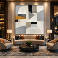 Peinture à l'huile abstraite géométrique vintage, gris moutarde, art mural sur toile architecturale pour la décoration intérieure d'hôtel, de bureau ou de villa