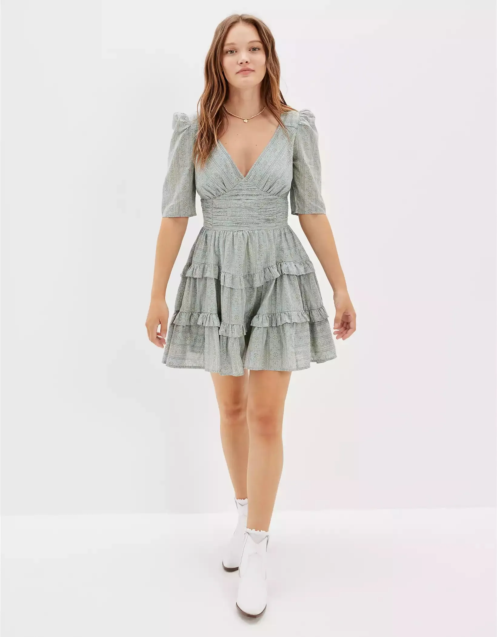 Hot Selling CUSTOMIZED Soft Woven Cotton Ruched Fit and Flare Mini Dress with Wholesale Price