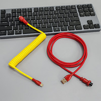 Câble USB C enroulé pour clavier de jeu, câble de clavier mécanique à double gaine avec aviateur métallique détachable, USB-C vers USB-A