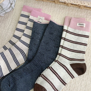 Niiuniu Women's Mid Calf Slouch <b>Socks</b> Stripes And Checks <b>Polyester</b> Breathable Sweat Absorbing For Youth - Product Image 1