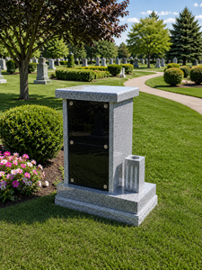 Lápida Moderna de Granito con Panel de Vidrio Negro y Soporte para Florero, Monumento Funerario de Estilo Americano Tradicional por Unionstone - Product Image 2