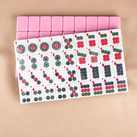 Jeu de tuiles de mahjong américain rose, 166 tuiles en mélamine avec nappe et 4 supports