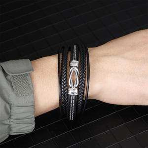 Men Bracelet <strong>Leather</strong> Infinity Bracelet Black Cool Jewelry Gift for Men Multilayer Stackable <strong>Braclets</strong> Bangle - Product Image 2