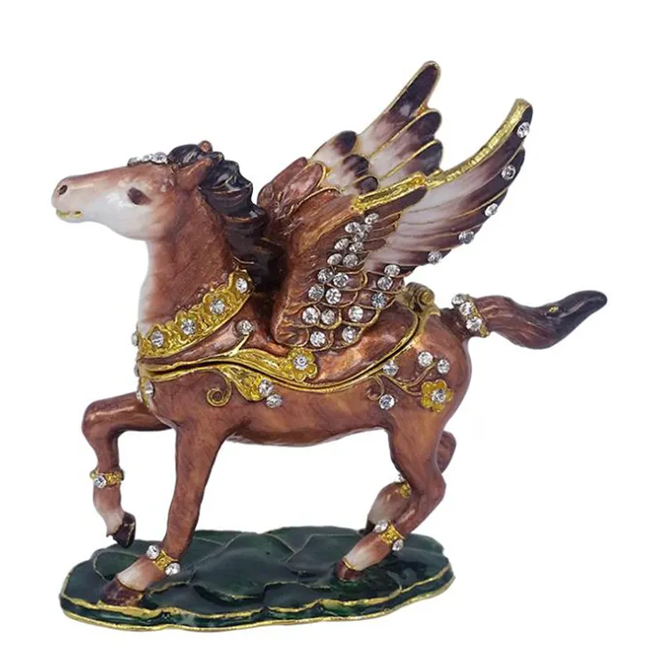 Metal Craft Rhinestone Trinket Ring the horse with the flying tail Jewelry Box