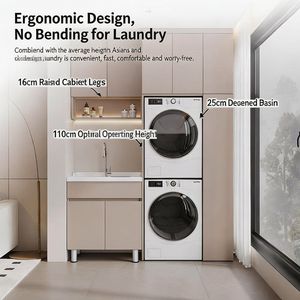 Mueble de aluminio tipo panal todo en uno para lavadora y secadora, mueble combinado para lavadora de balcón con lavabo. - Product Image 3