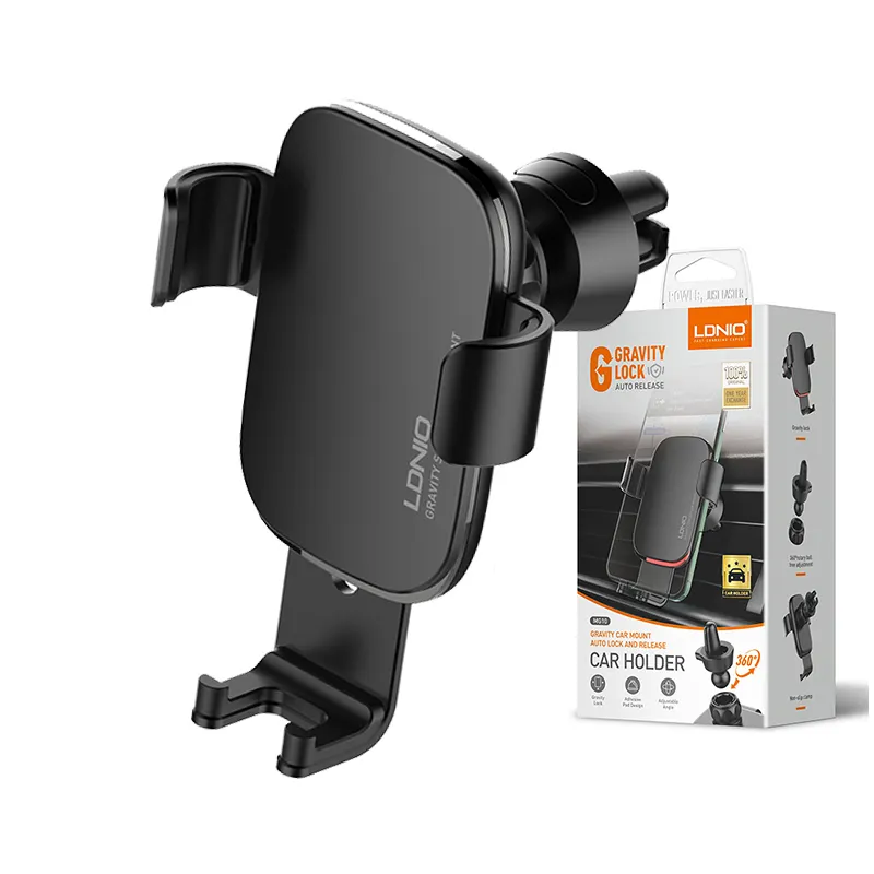 LDNIO MG10 Car Mount Cell Phone Holder Air Vent Clip Gravity Auto Lock Rotatable and Retractable Car Phone Holder
