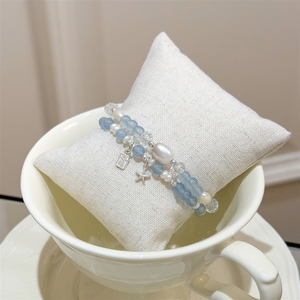 Pulsera Tichi de Plata de Ley S925 con Aguamarina Natural Exquisita para Mujer, Diseño Elegante y Moderno con Estrellas de Mar y Perlas en Capas - Product Image 2