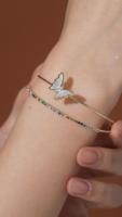 Bracelet léger et mignon à double couche, motif Fritillaria, zircon, papillon, bijou diagonal pour femme, Fête des Mères, étanche, doré