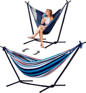 Double hamac portatif pliant extérieur de haute qualité avec l'installation facile durable de support pour des voyages d'arrière-cour de maison de camping - Product Image 1