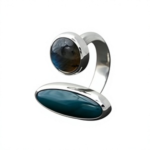 Bague en argent sterling 925 faite à la main de qualité supérieure avec deux pierres naturelles, labradorite bleue feu - Product Image 3