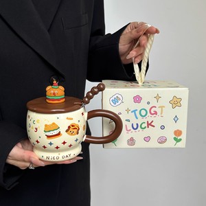 Creative Cartoon-Design New Ceramic Mug with Lid and <b>Spoon</b> Personalized for Students Back to School Office Use - Product Image 2