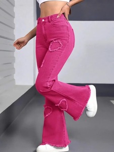 Phụ Nữ Của Giản Dị Giữa Eo Quần Dây Kéo Bay Đóng Cửa Ánh Sáng Chuông Dưới Bùng Quần Jean Thiết Kế Thoáng Khí Bướm Thêu Mô Hình - Product Image 3