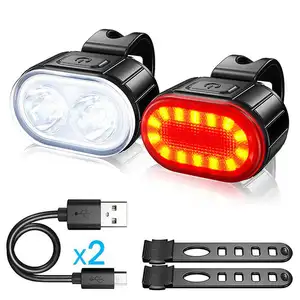 Conjunto de faróis dianteiros e traseiros para bicicletas OEM/ODM, farol traseiro recarregável USB, farol super brilhante à prova d'água, lâmpada de advertência para ciclismo