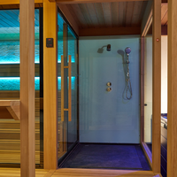 Sauna en bois massif de pruche pour 4 personnes, multifonctionnel, avec fonction vapeur, puissance de 6 kW, douche sauna, sauna extérieur en forme de baril pour villas