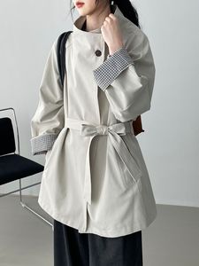 Muguyu Autumn Vintage British Style Stand Collar <strong>Trench</strong> <strong>Coat</strong> <strong>Women</strong> Loose Fit Slimming Waist-Cinched Mid-Length Fleece Lining - Product Image 6
