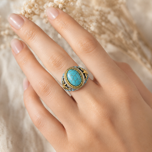 Anello Bicolore con Fiori Intagliati, Anello Unisex Vintage, Accessorio per Dito in Stile Retrò - Product Image 3