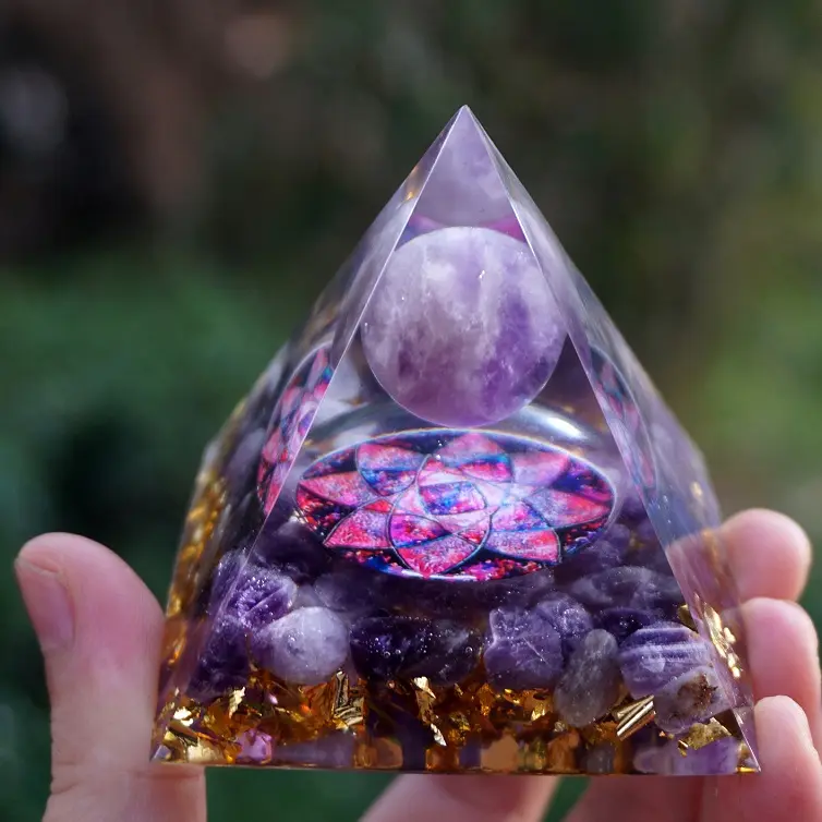 Mode handgemachte Orgonit Pyramide 60mm Amethyst Kristall kugel Naturstein Orgon Energie Heilung Schmuck