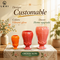 Ensemble de 3 vases en céramique cannelée de luxe, orange, rose, rouge, à pois, décoratifs, pour la maison, le salon, l'hôtel, cadeau