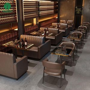 Moontree Hotel de lujo cafetería moderna madera cuadrado cuero comercial restaurante muebles sofá cabina asiento Mesa silla conjunto - Product Image 5