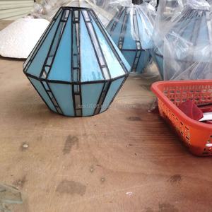 Lanterne bleue vintage de style Tiffany méditerranéen de 8 pouces, lampe de plafond LED industrielle en acier fabriquée à la main, à montage en surface, pour chambre à coucher - Product Image 5