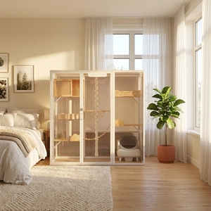 Villa pour chat de haute qualité, cage panoramique pour chat d'intérieur en bois massif de luxe, toutes saisons - Product Image 1