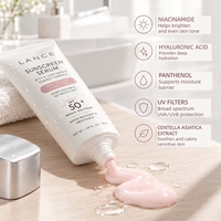 Sérum éclaircissant personnalisé SPF 50+ résistant à l'eau, hydratant et protecteur UV pour le visage des peaux sensibles