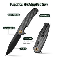 Couteau de survie portable pour le camping en plein air, couteau pliant tactique EDC, couteau de chasse en fibre de carbone avec boîte cadeau noire