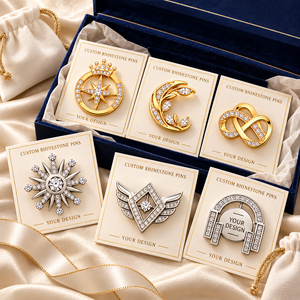 Épingles à revers en métal personnalisées avec strass, plaquées or et argent, badges avec logo en zircone cubique, OEM ODM - Product Image 2