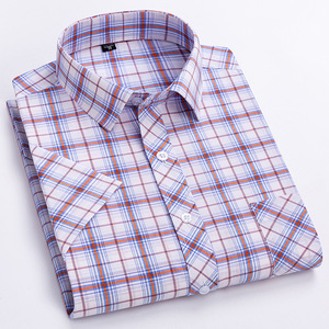 Nouvelle chemise à manches courtes en coton écossais à carreaux pour <span class=keywords><strong>homme</strong></span>, style décontracté et tendance pour l'été, col carré - Product Image 4