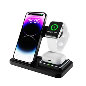 Newest 3 In 1 Wireless Charger 15W Fast Fold Wireless Charger Stand With Usb Hub LED Light For IPhone