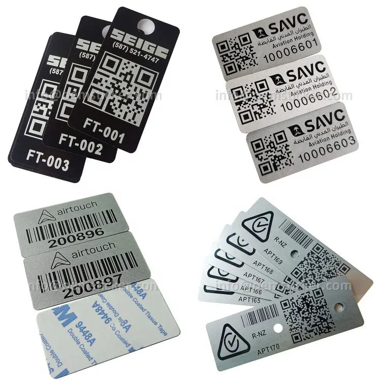 Targhetta con targa di serie in metallo con etichetta di tracciamento con codice QR
