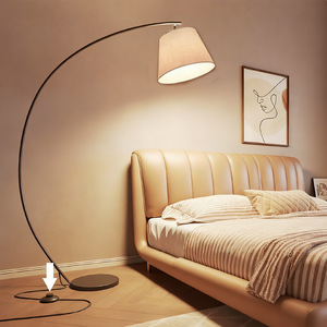 Scandinavian <b>Floor</b> Lamp Metal Body Off White Shade Adjustable Height Led Light Source For Living Room <b>Sofa</b> Side Decor - Product Image 2