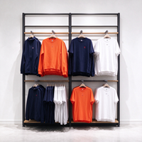 Présentoirs pour vêtements, cadre métallique gris, étagères en panneaux de bois, roulettes, tringle de suspension, CE ETL, vente en gros pour boutiques