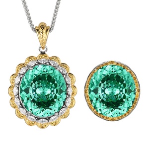 Conjunto de Joyería de Alta Calidad con Colgante de Cobre Ecológico para Mujer, 18*20mm, Circonita Cúbica Verde, Collar y Aretes Vintage - Product Image 1