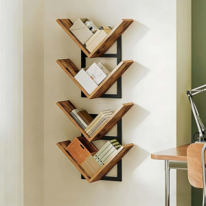 Mensole Galleggianti a Parete a 4 Livelli, Scaffale a Forma di Albero in Legno, Portaoggetti Sospeso <span class=keywords><strong>Marrone</strong></span> Classico Resistente per <span class=keywords><strong>Cucina</strong></span> - Product Image 1