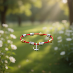 Braccialetto Ilan con 7 Nodi, Cordoncino Rosso e Ciondolo Ancora, Colore Argento e Oro, Gioielli Artigianali per Matrimonio - Product Image 2