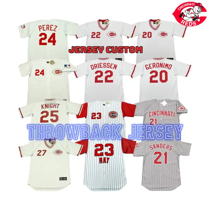 Wholesale Men's Cincinnati 20 Cesar Geronimo 21 Deion Sanders 23 May 24  Tony Perez 19 Joey Throwback Baseball Jersey Stitched S- From m.