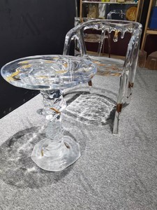 Chaise en résine d'art, feuilles séchées, acrylique transparent, mobilier de luxe, hall d'hôtel - Product Image 4