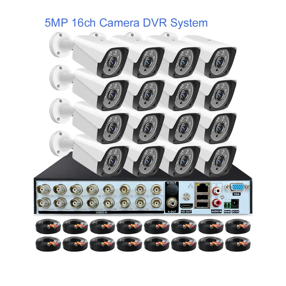 Detección de rostros 2MP 1080P 5MP 16ch 16 canales sistema de cámara de seguridad de vigilancia del hogar AHD DVR grabadora CCTV cámara analógica 12 Kit